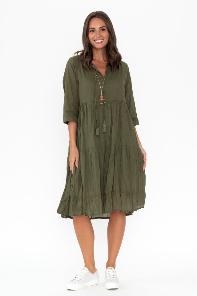 Milana Khaki Crinkle Cotton Dress image 4