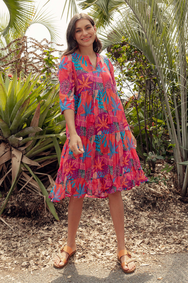 Milana Magenta Floral Crinkle Cotton Dress image 1