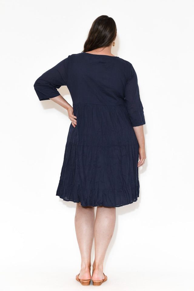 Milana Navy Crinkle Cotton Dress