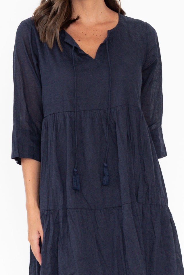 Milana Navy Crinkle Cotton Dress