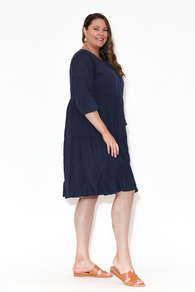 Milana Navy Crinkle Cotton Dress