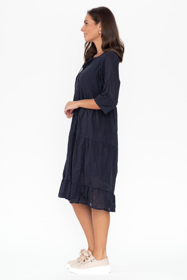 Milana Navy Crinkle Cotton Dress