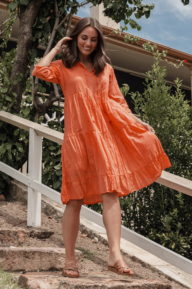 Milana Orange Crinkle Cotton Dress image 1