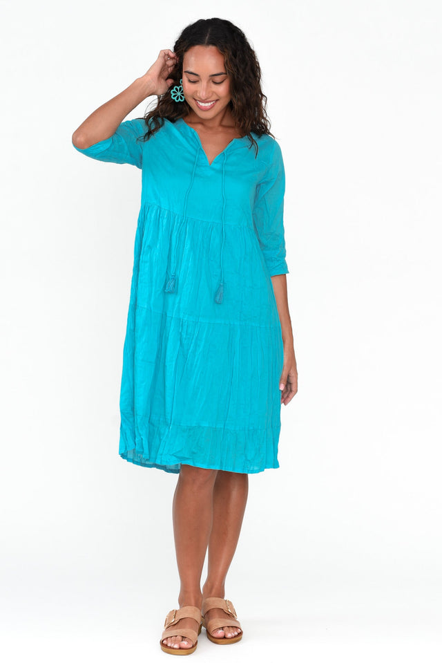 Milana Sky Blue Crinkle Cotton Dress image 2