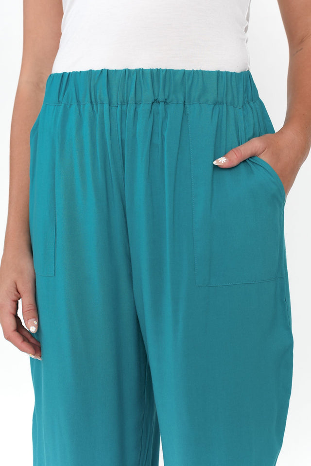 Milly Teal Ruched Hem Pants image 6