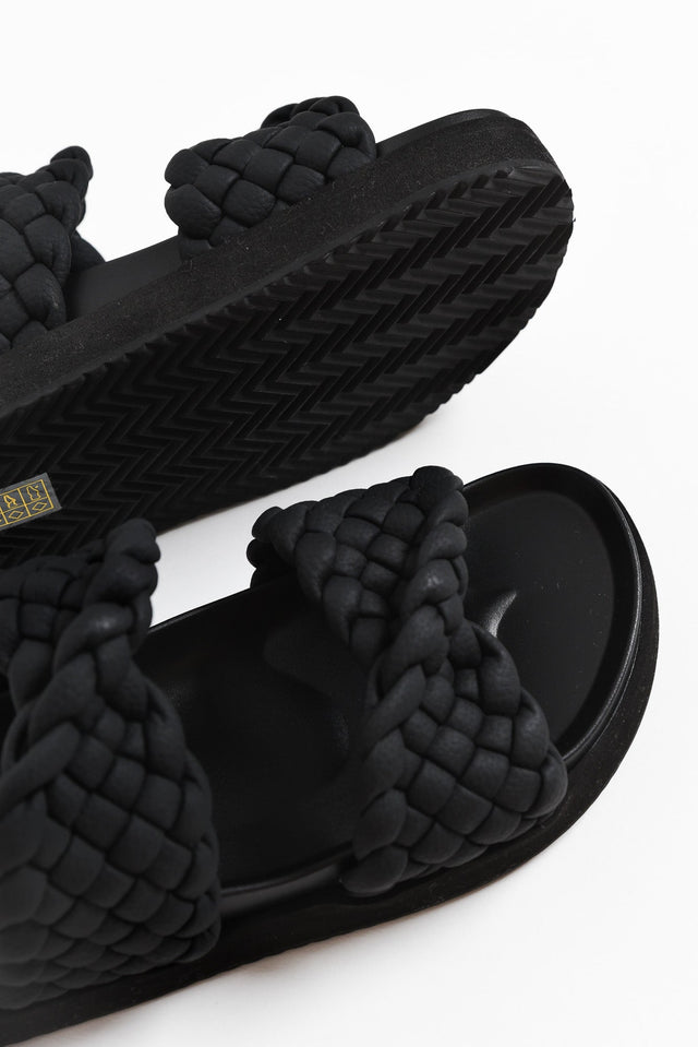 Mim Black Leather Woven Slide