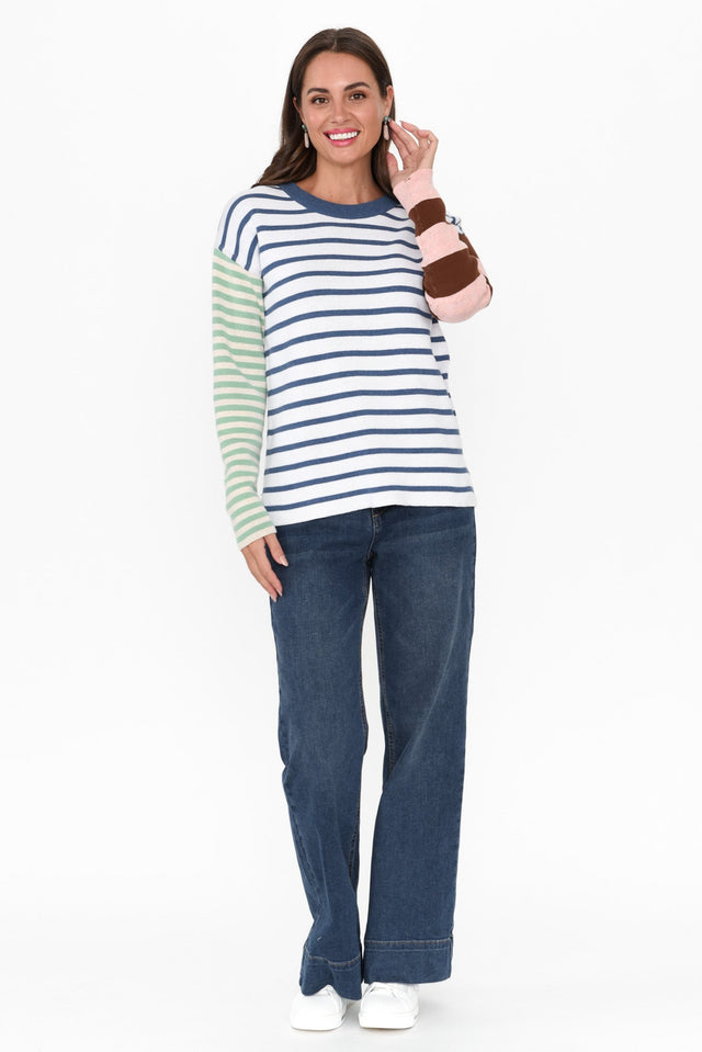 Minos Blue Stripe Organic Cotton Sweater image 4