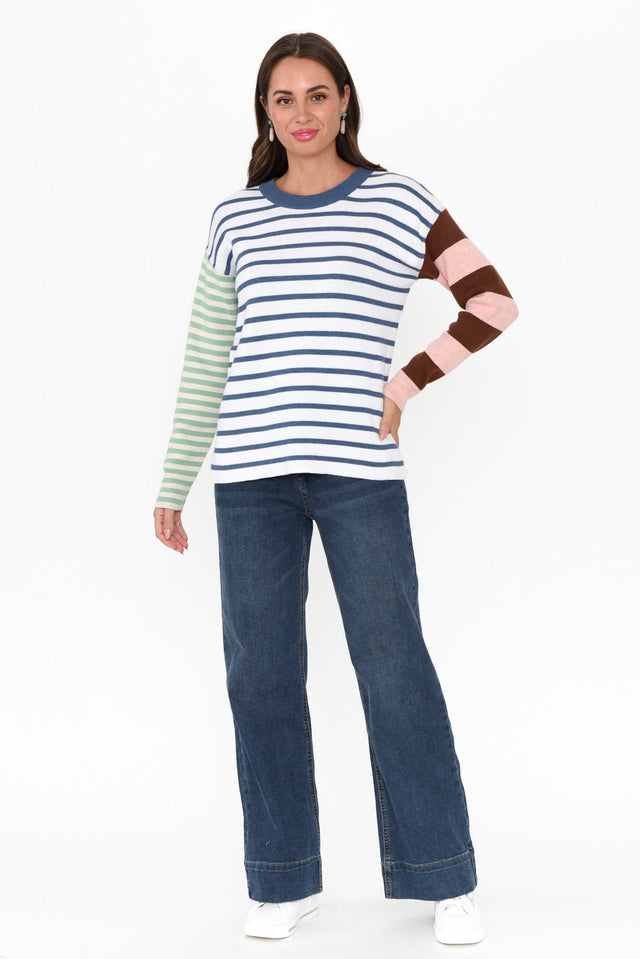 Minos Blue Stripe Organic Cotton Sweater image 8