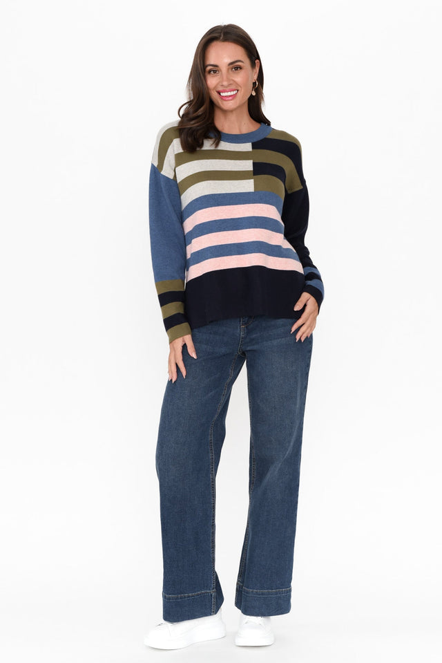 Minos Navy Color Block Organic Cotton Sweater image 8