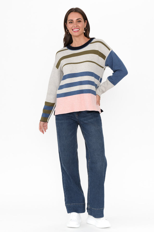 Minos Navy Color Block Organic Cotton Sweater