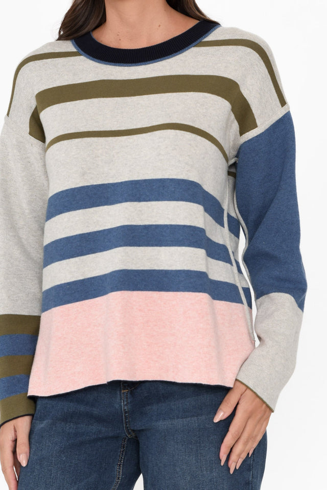 Minos Navy Color Block Organic Cotton Sweater image 7
