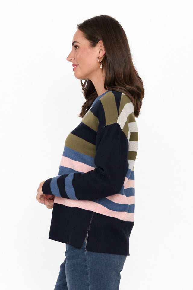 Minos Navy Color Block Organic Cotton Sweater image 4