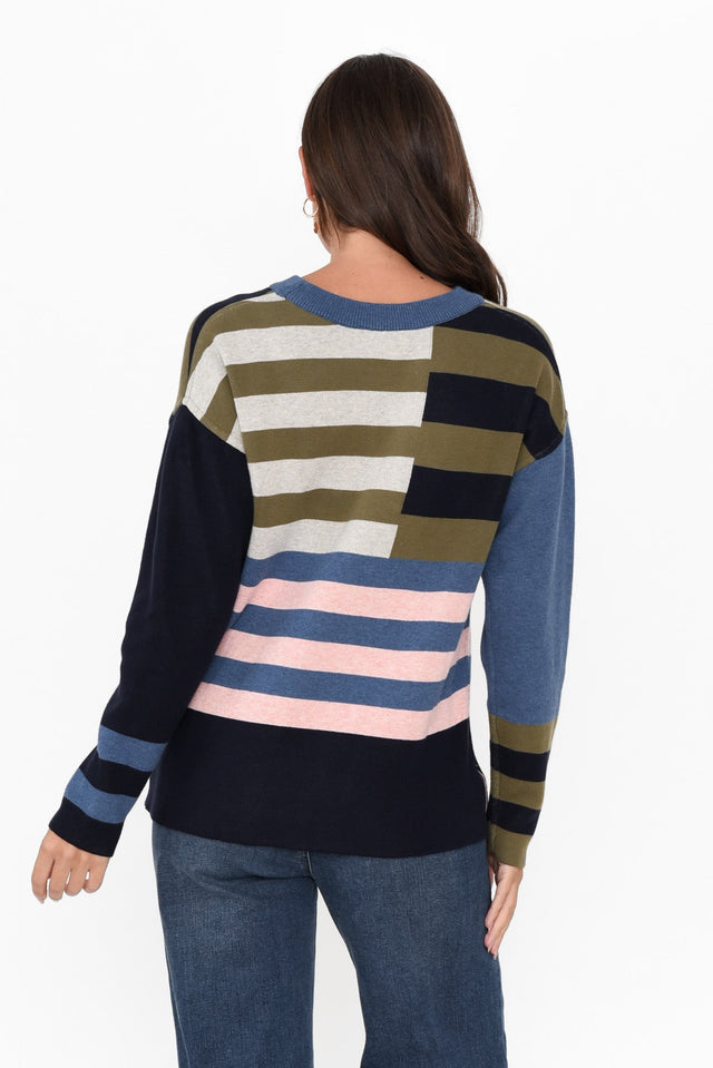 Minos Navy Color Block Organic Cotton Sweater image 5