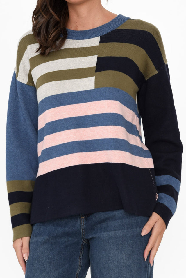 Minos Navy Color Block Organic Cotton Sweater image 6