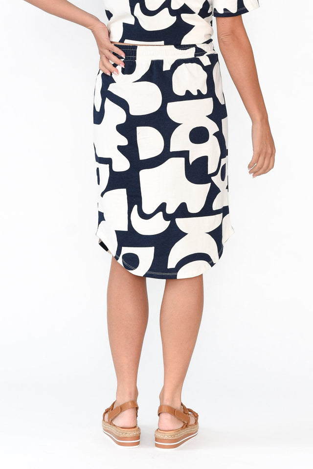Miro Navy Abstract Cotton Skirt