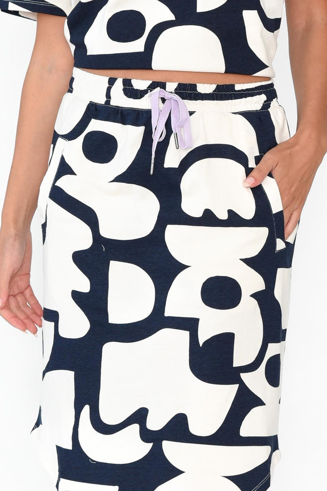 Miro Navy Abstract Cotton Skirt image 3