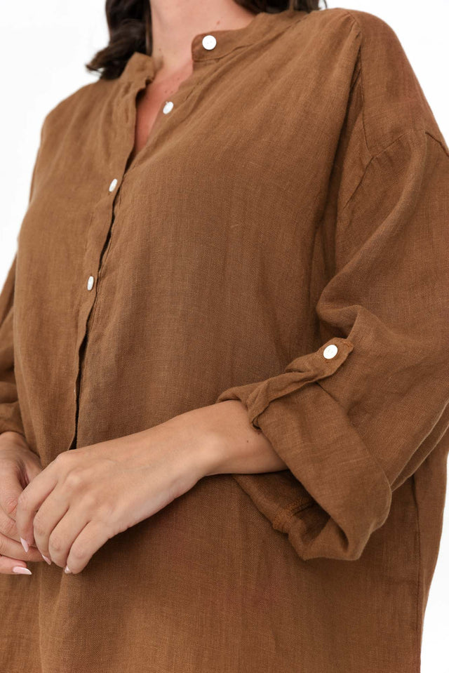 Mischa Mocha Linen Shirt Dress image 5