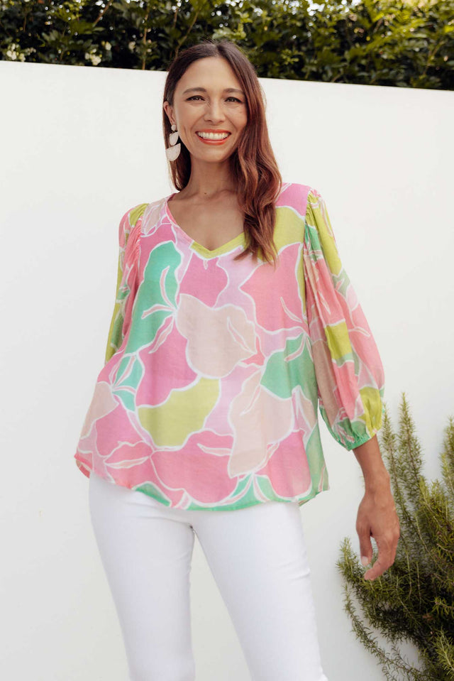 Misma Pink Floral V Neck Top