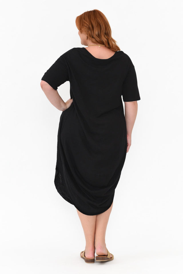 Mita Black Cotton Slub Scoop Dress