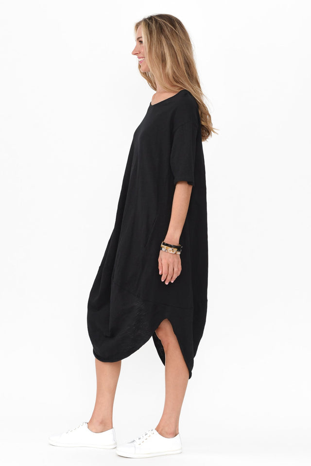 Mita Black Cotton Slub Scoop Dress image 5