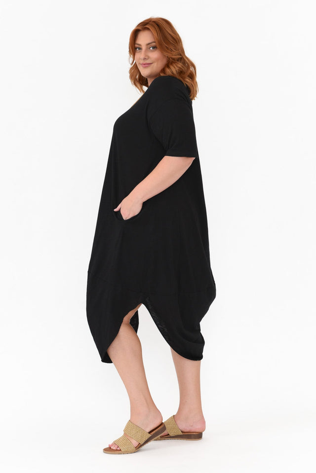 Mita Black Cotton Slub Scoop Dress image 10