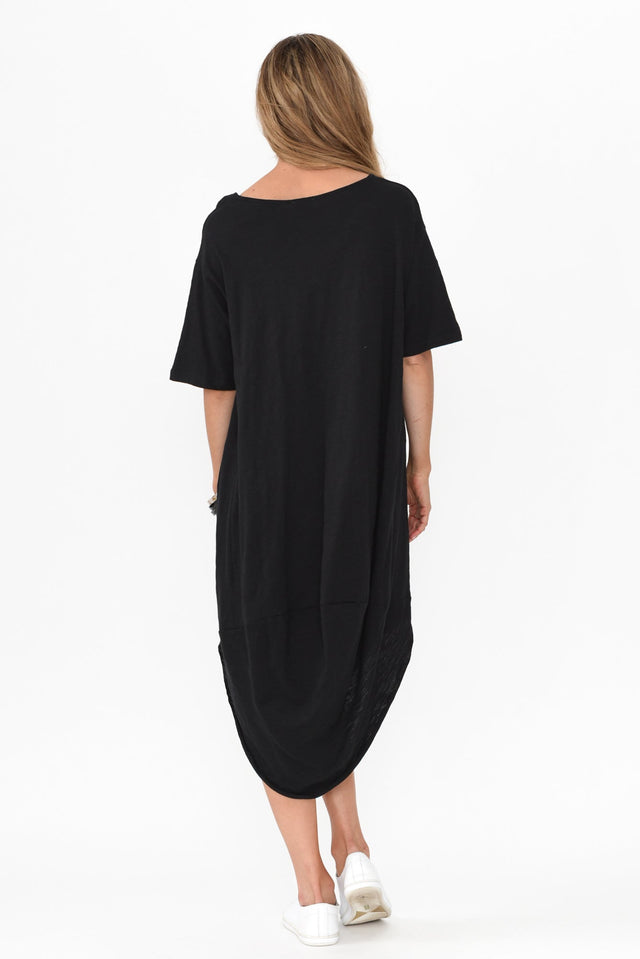 Mita Black Cotton Slub Scoop Dress