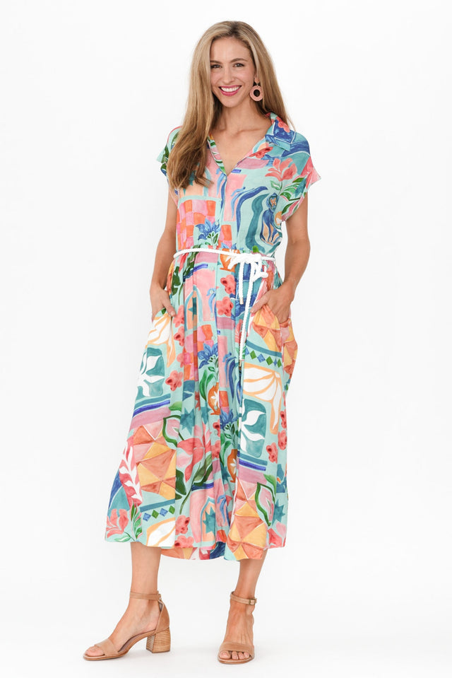 Morgana Blue Abstract Tie Shirt Dress image 7