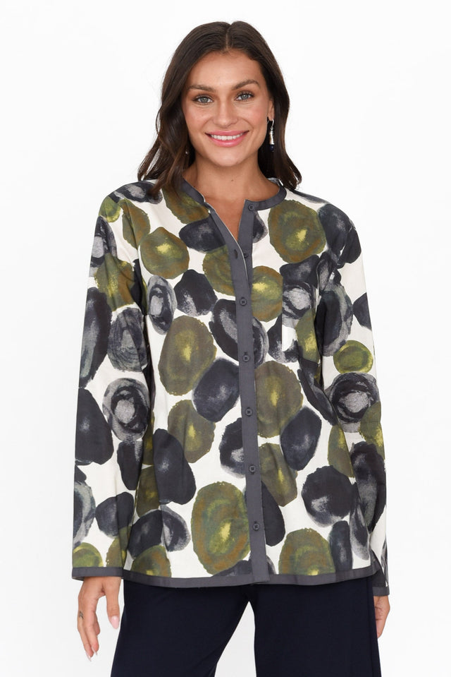 Mori Green Abstract Cotton Shirt neckline_V Neck   alt text|model:Brontie