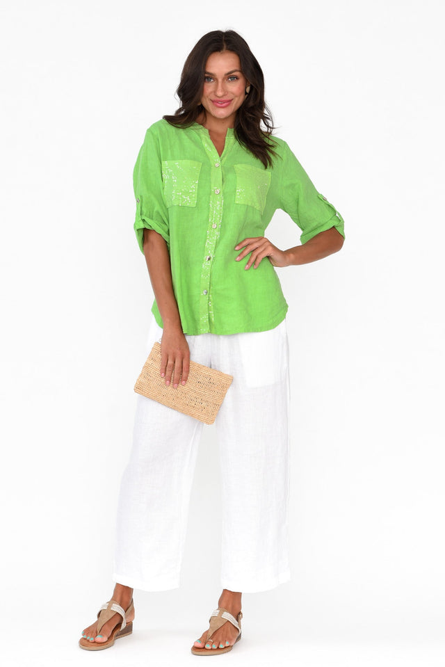 Morrigan Green Linen Sequin Shirt