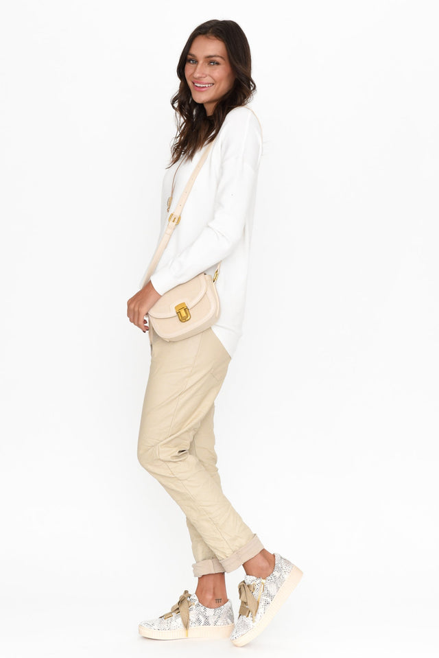 Munich Cream Wet Look Stretch Pants image 6