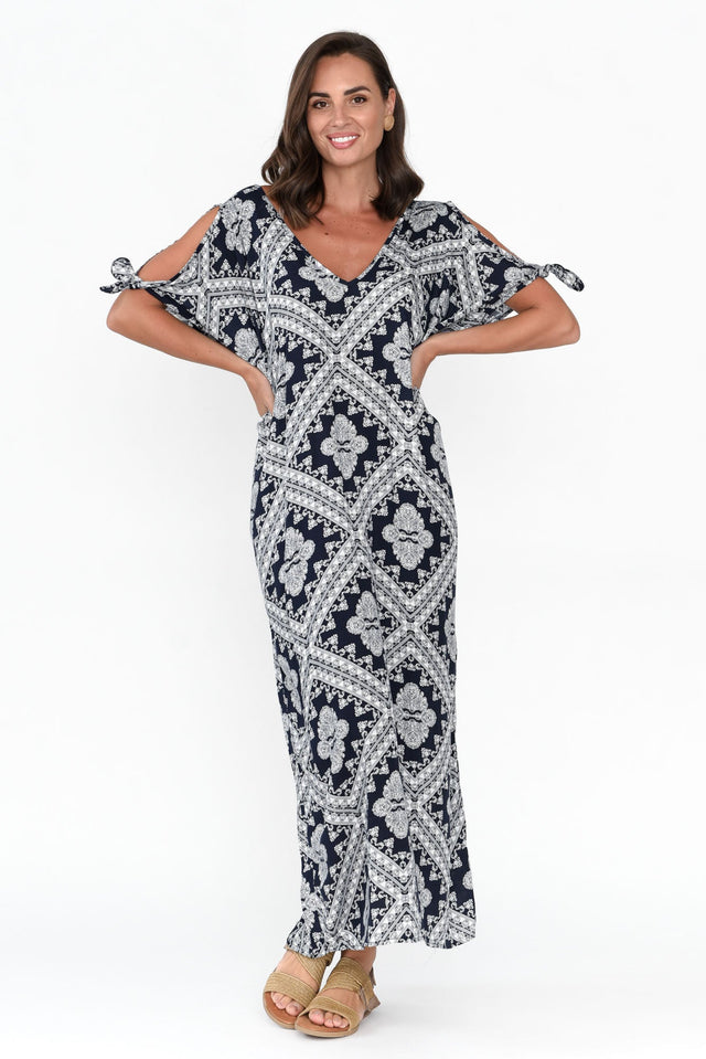 Mykonos Navy Diamond Cold Shoulder Kaftan