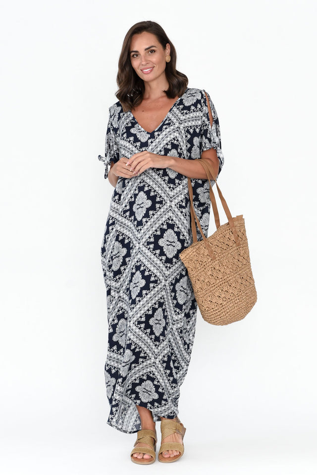 Mykonos Navy Diamond Cold Shoulder Kaftan banner image