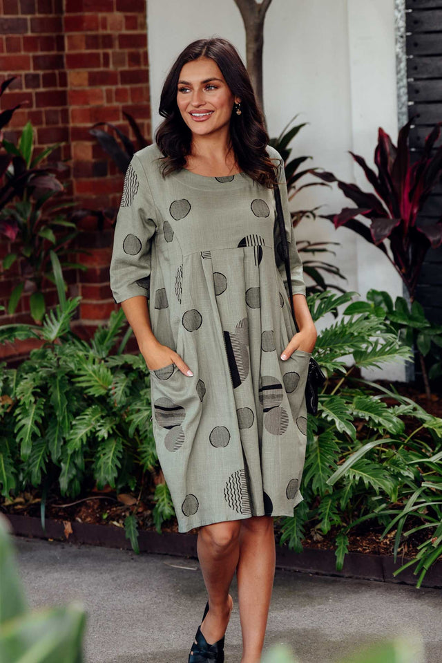 Myley Khaki Spot Linen Cotton Dress image 1