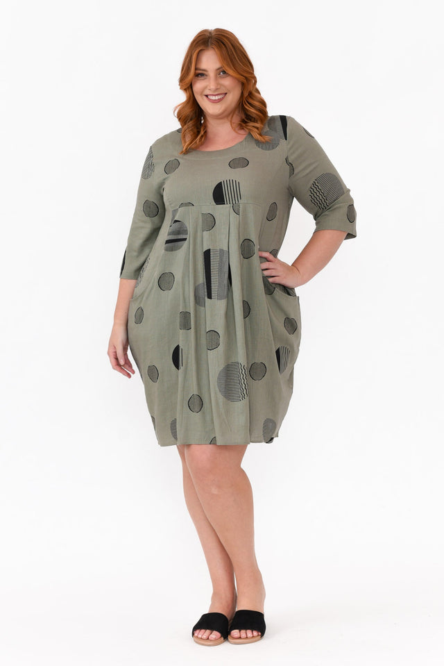 Myley Khaki Spot Linen Cotton Dress image 10