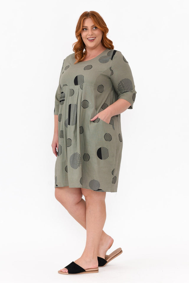 Myley Khaki Spot Linen Cotton Dress image 8