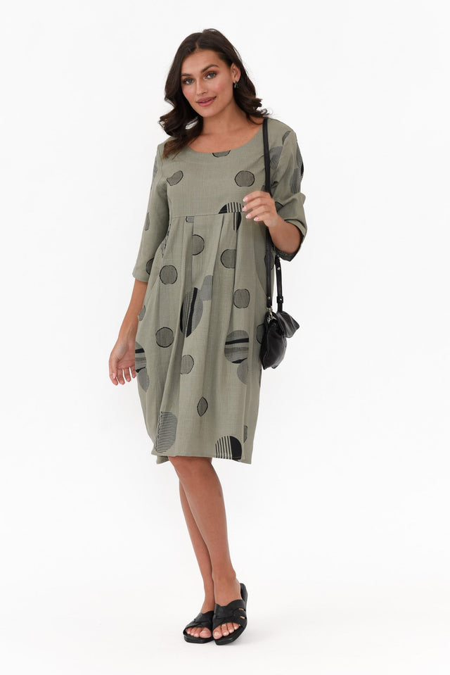 Myley Khaki Spot Linen Cotton Dress image 3