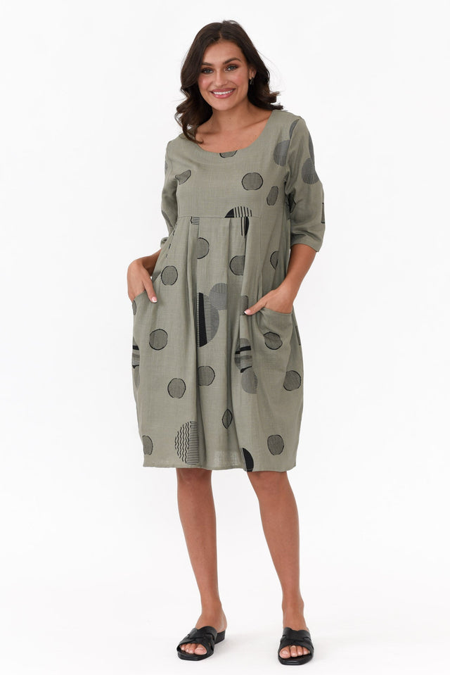 Myley Khaki Spot Linen Cotton Dress image 3