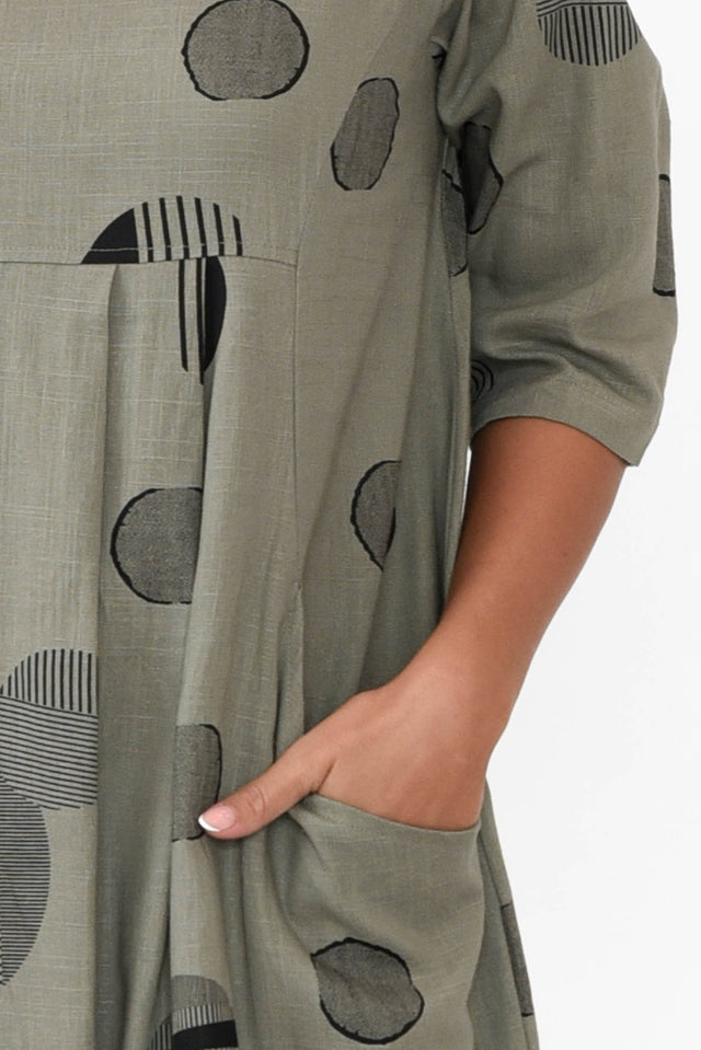 Myley Khaki Spot Linen Cotton Dress image 6