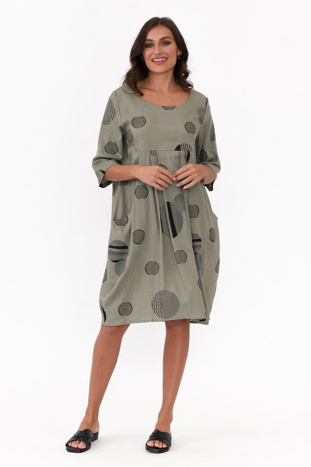 Myley Khaki Spot Linen Cotton Dress image 4