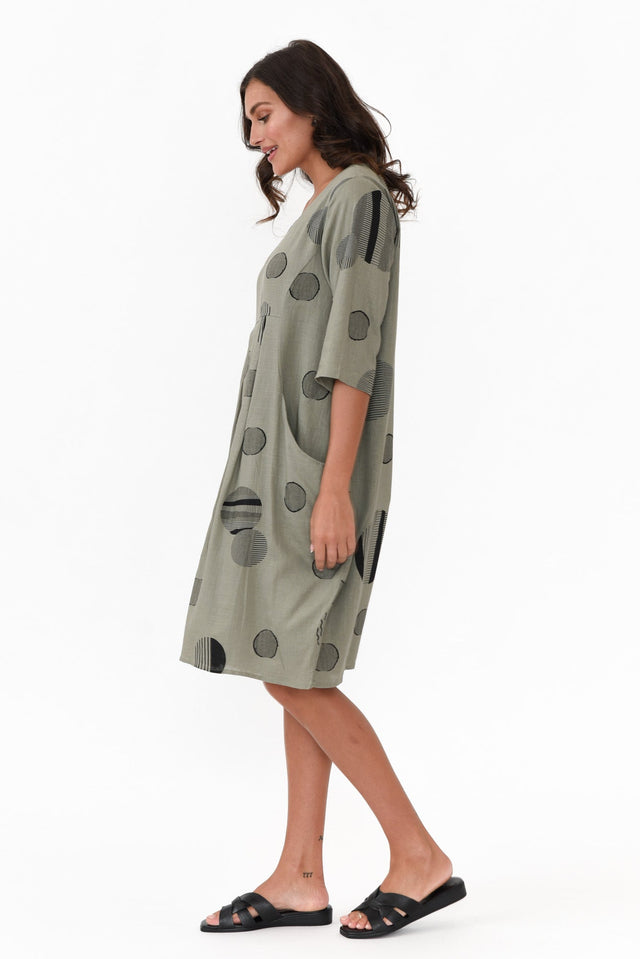 Myley Khaki Spot Linen Cotton Dress image 2