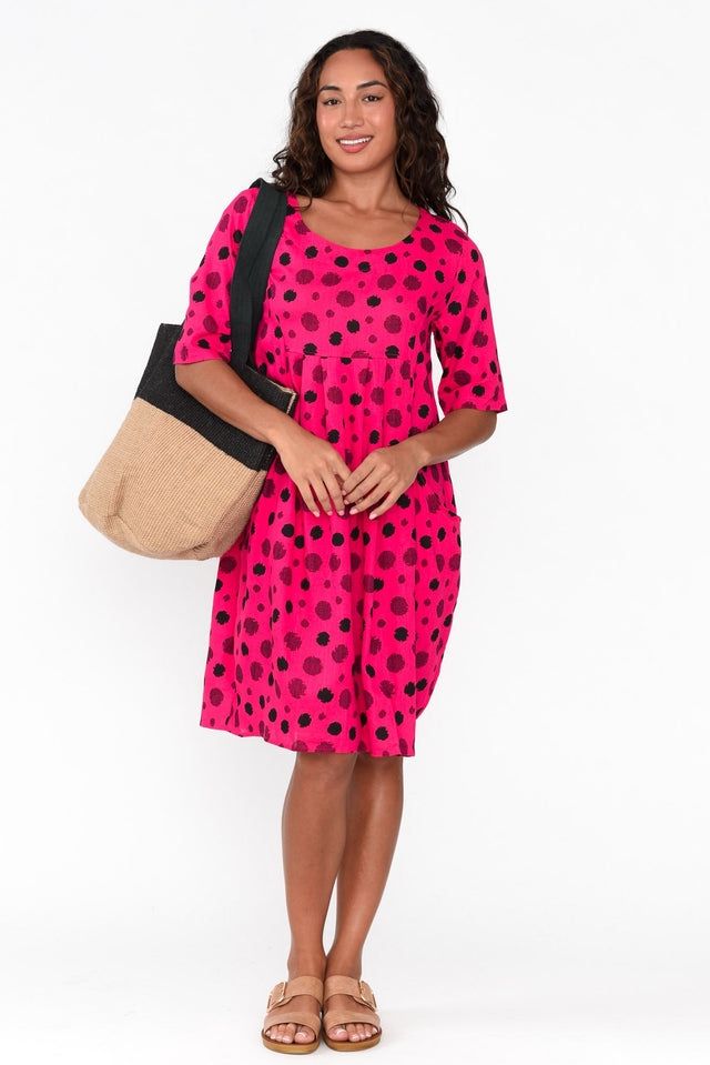 Myley Pink Spot Linen Cotton Dress banner image