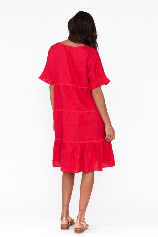 Nakia Red Linen Tier Dress