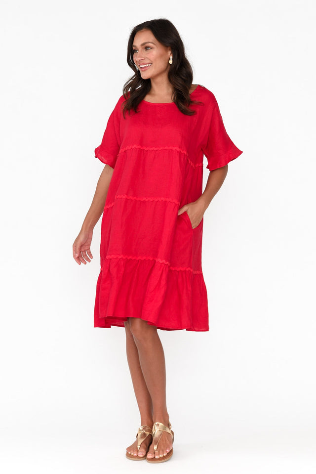Nakia Red Linen Tier Dress