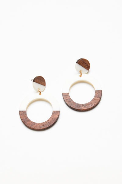 Nanelle White Wood Hoop Earring