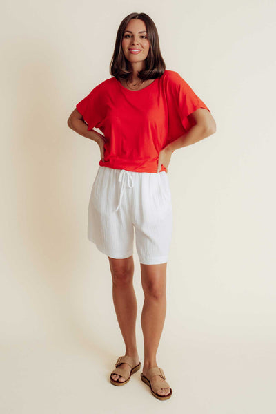 Naples White Cotton Gauze Shorts