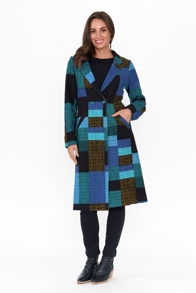 Nasam Blue Tartan Cotton Pocket Coat