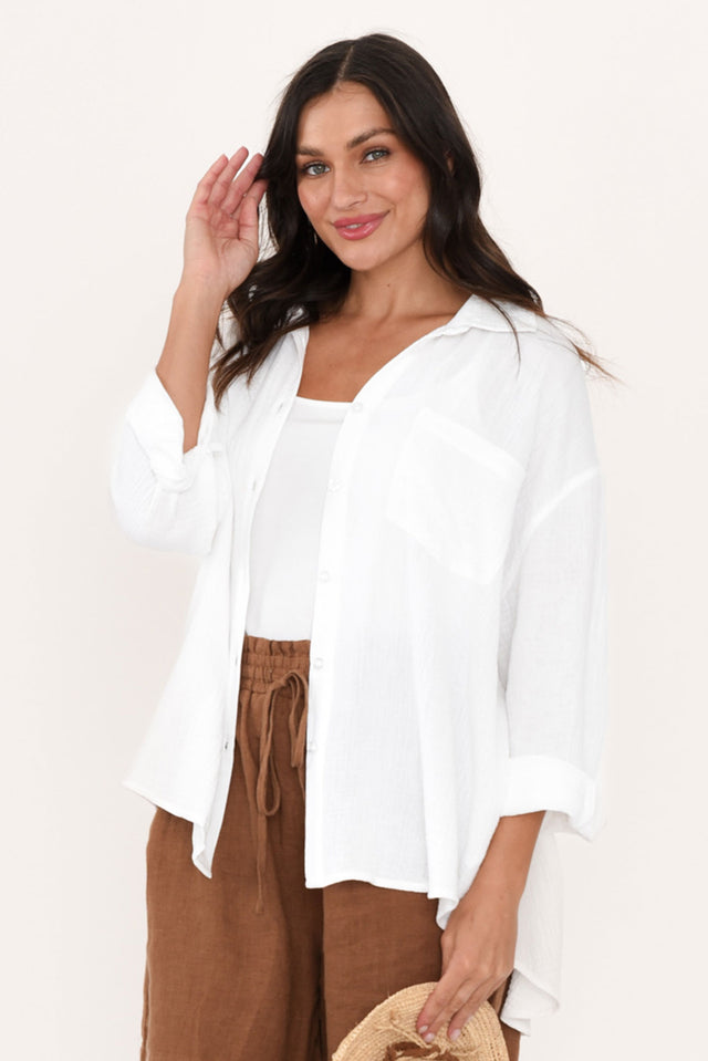 Natalia White Cotton Gauze Shirt