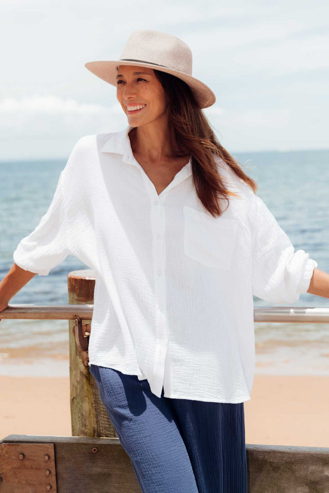 Natalia White Cotton Gauze Shirt