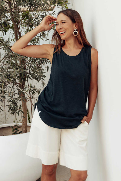 Navy Cotton Scoop Tank