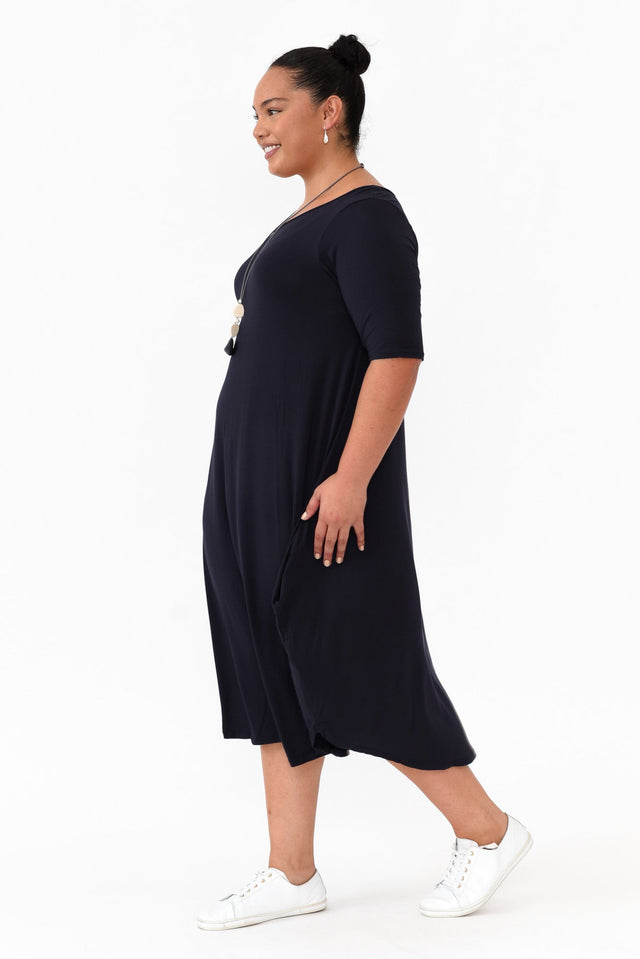 Navy Micro Modal Tri Drape Dress image 8